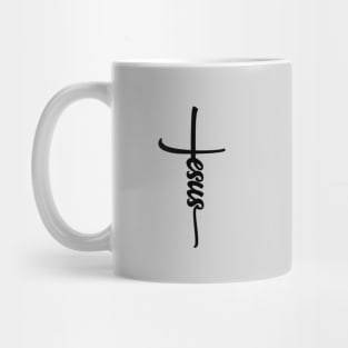 Jesus with cross and black text Mug